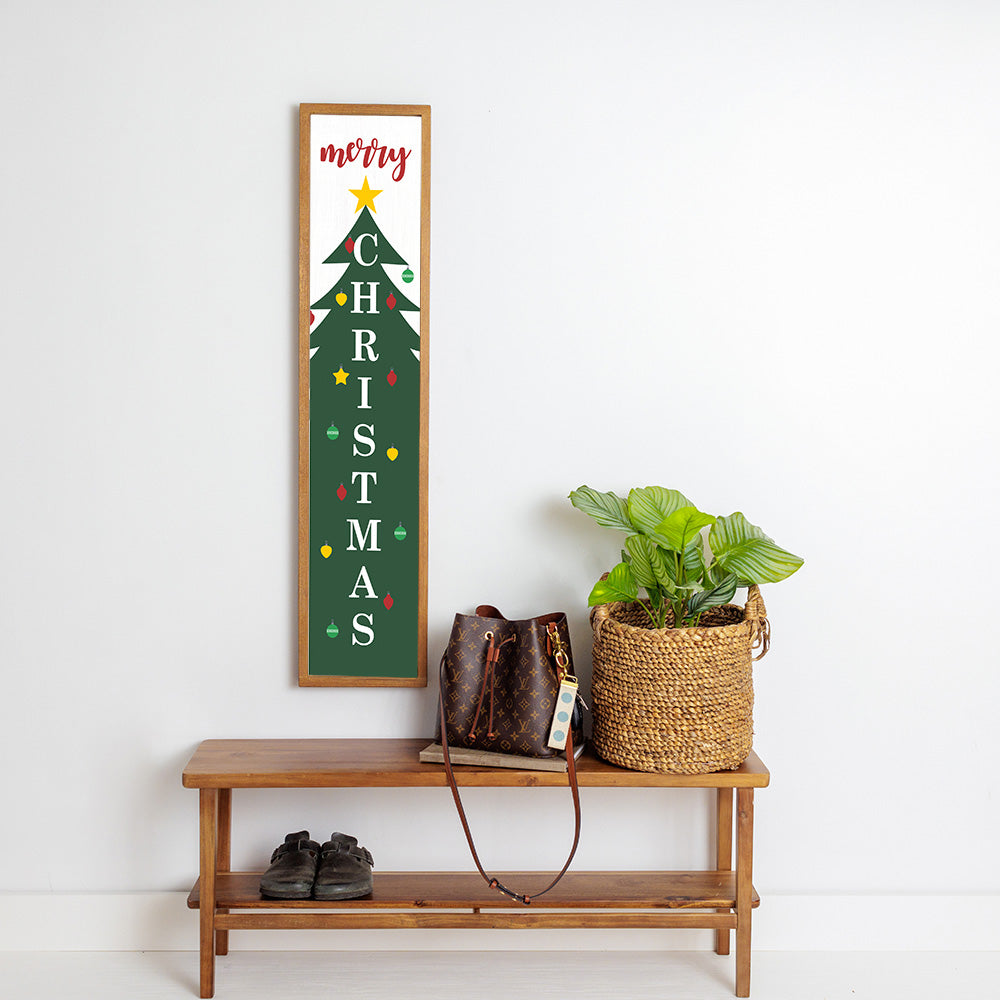 Merry Christmas Tree Framed Barn Wood Sign