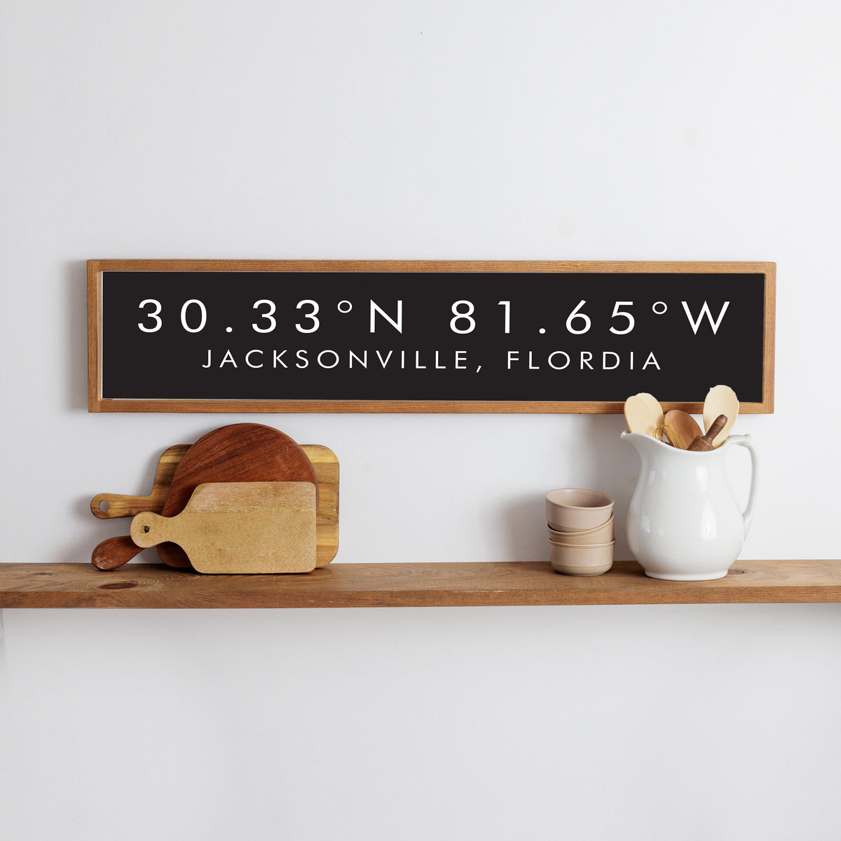 Modern Black Coordinates Personalized Barn Wood Sign