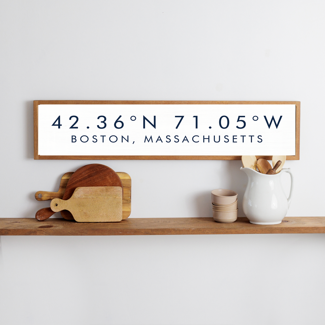 Personalized White and Navy Coordinates & Your Word Framed Barn Wood Sign