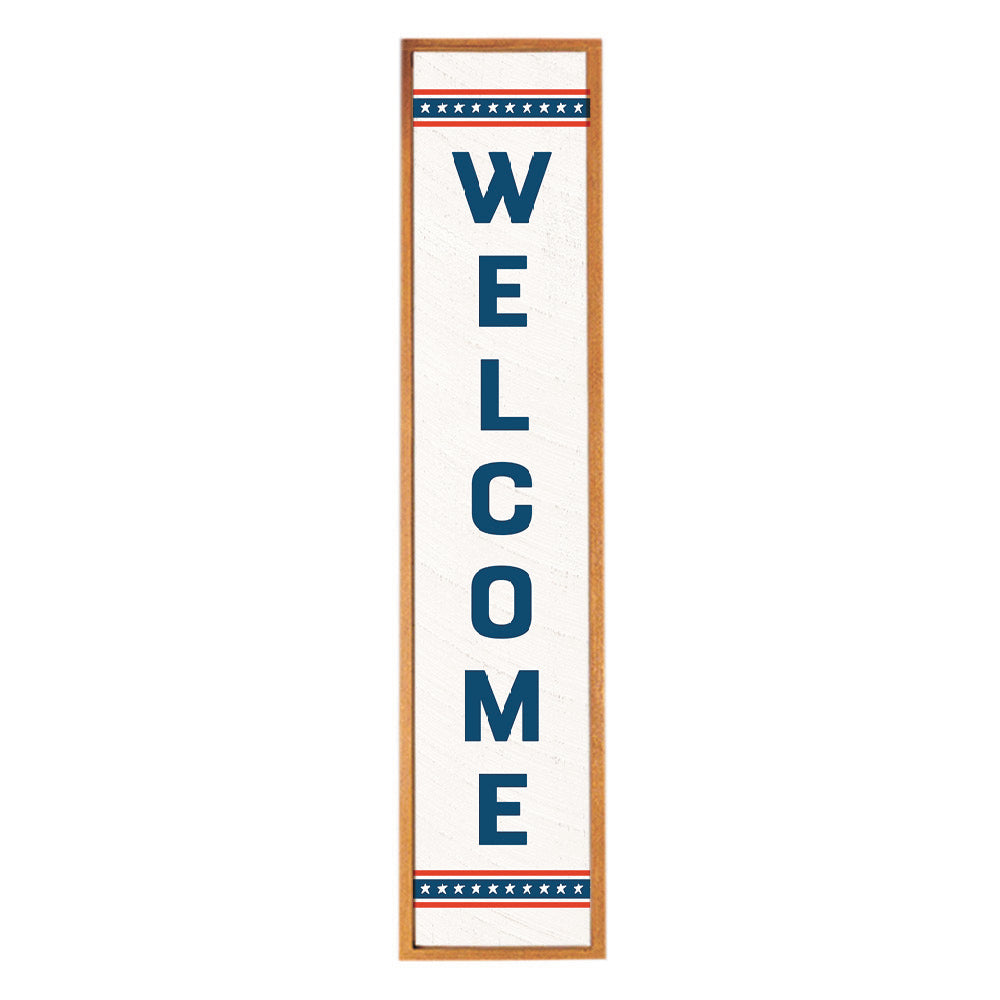 Welcome Patriotic Stripes Framed Barn Wood Sign