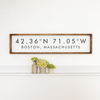 White and Black Coordinates & Your Word Framed Personalized Barnwood Sign