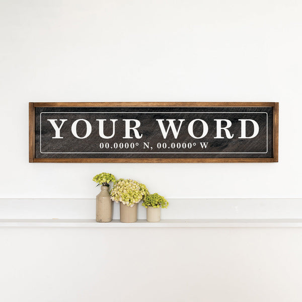 Antique Black Coordinates Bordered Personalized Barn Wood Sign