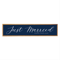 Just Married Navy Script Personalized Barn Wood Sign
