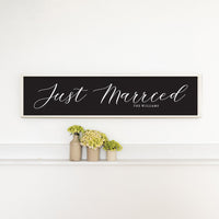 Just Married Black Script Personalized Barn Wood Sign