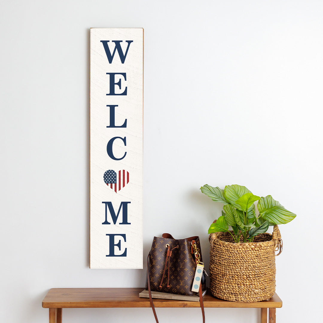 Welcome American Heart Barn Wood Sign