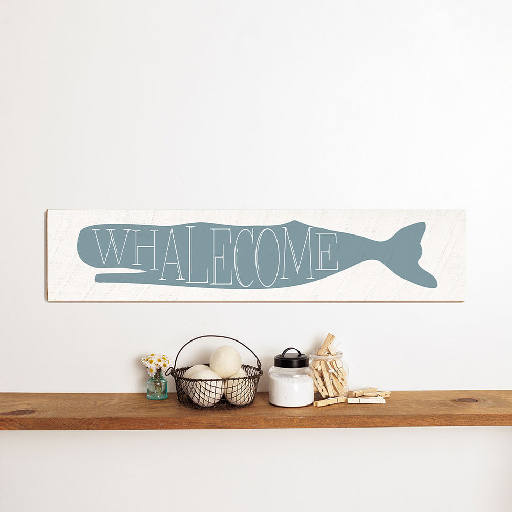 Whalecome | Barnwood Sign 10x44 | Rustic Marlin
