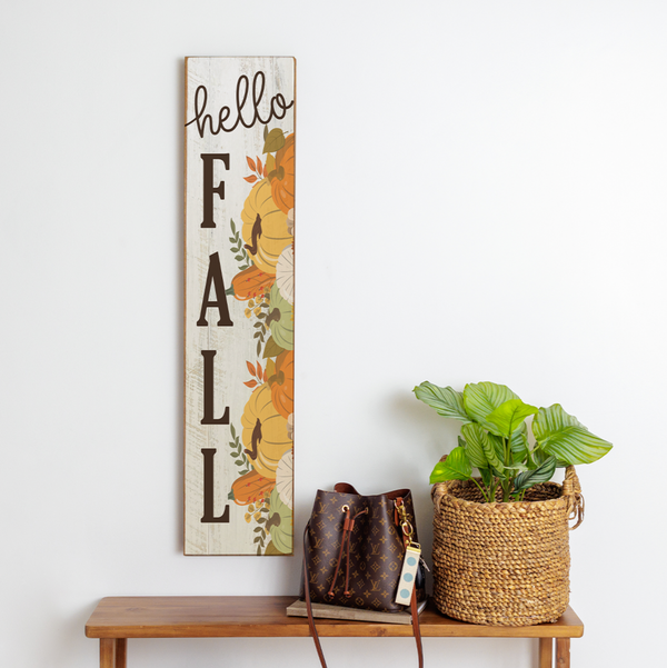 Hello Fall Muted Pastel Pumpkins Barn Wood Sign