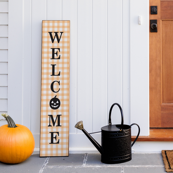 Halloween Welcome Gingham Barn Wood Sign