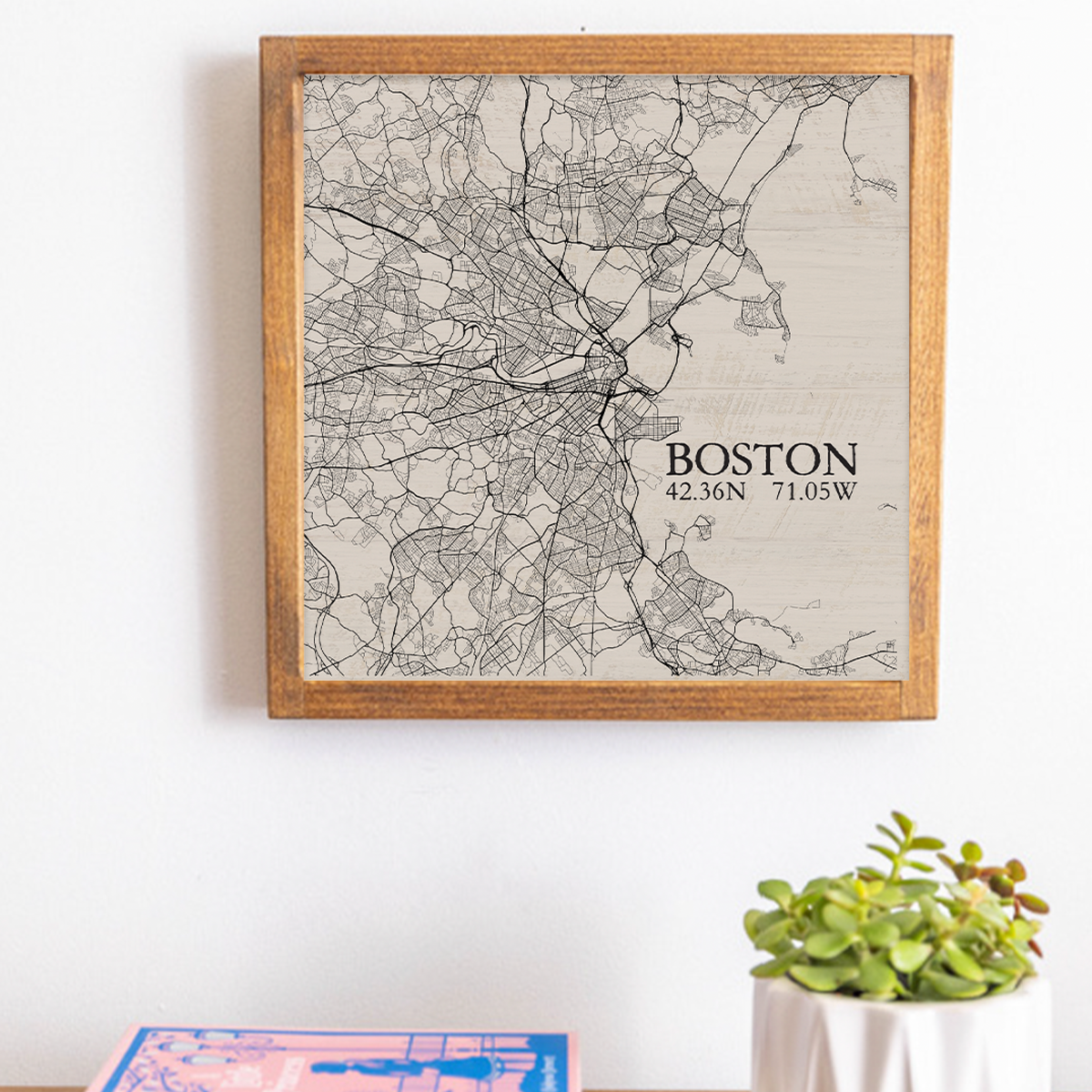 Boston Neutral City Map 12" x 12" Wall Art