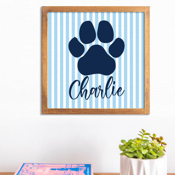 Striped Blue Paw Personalized Wall Art