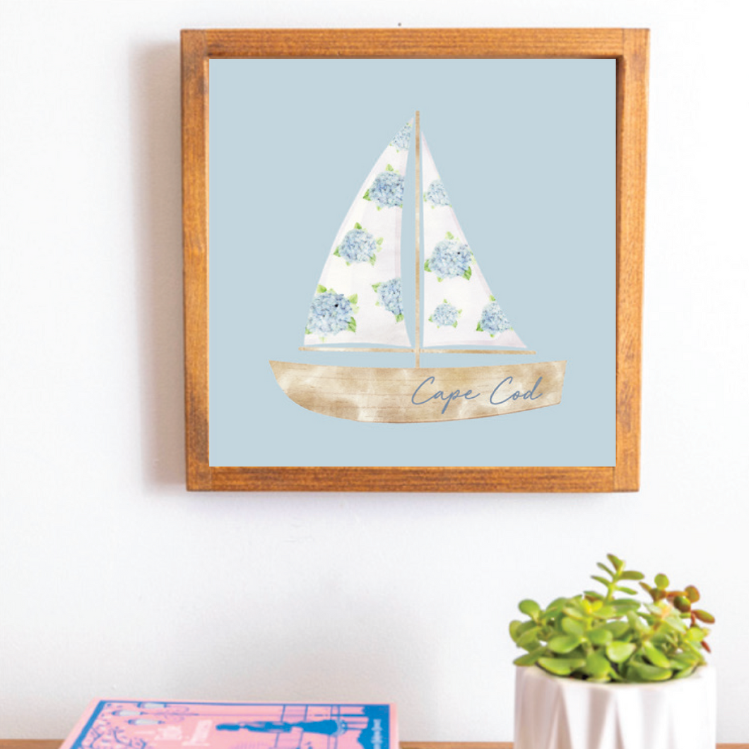 Personalized Hydrangea Sailboat 12” x 12” Wall Art