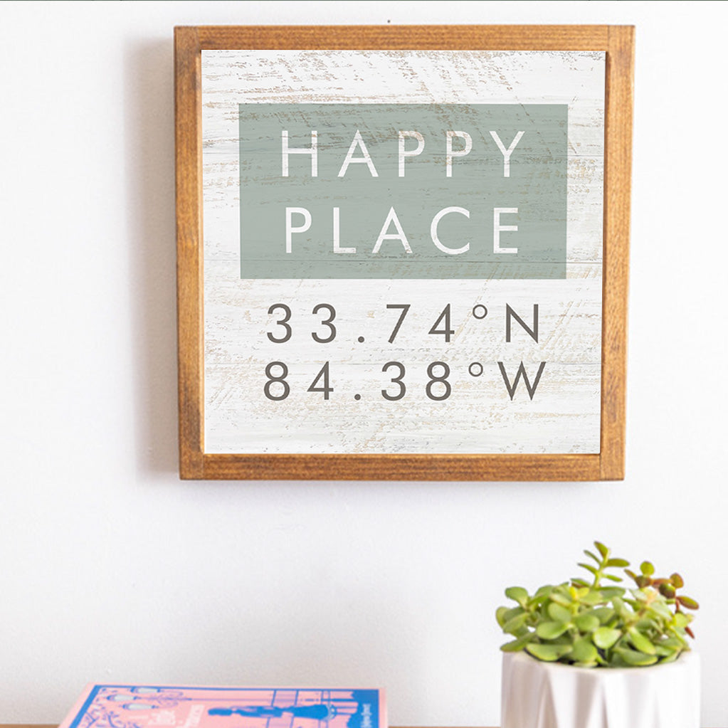 Personalized Happy Place Coordinates 12” x 12” Wall Art