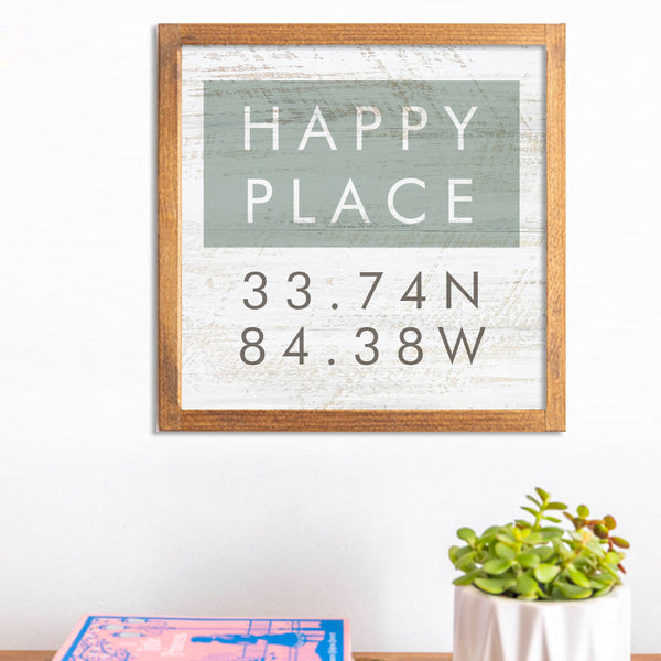 Happy Place Coordinates 12” x 12” Personalized Wall Art