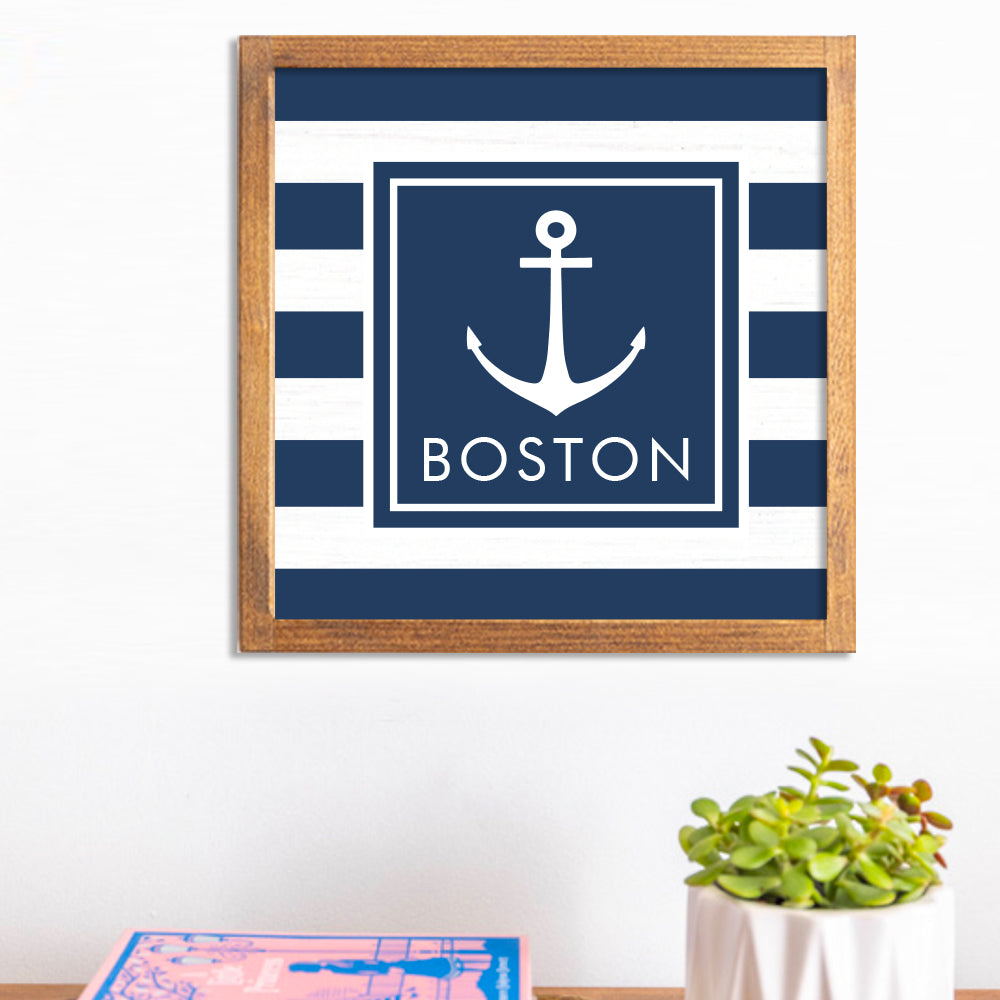 Personalized Navy Anchor Stripes 12” x 12” Wall Art