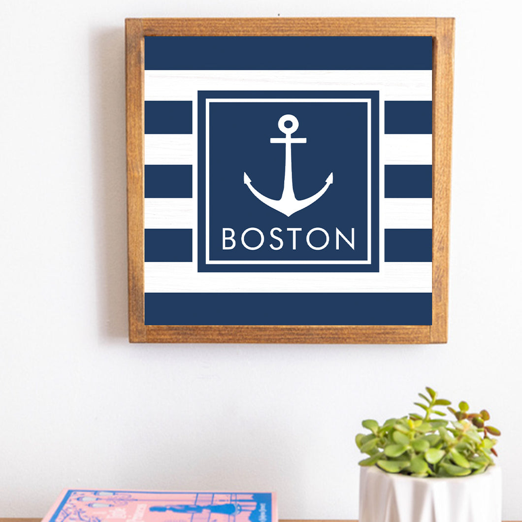 Personalized Navy Anchor Stripes 12” x 12” Wall Art