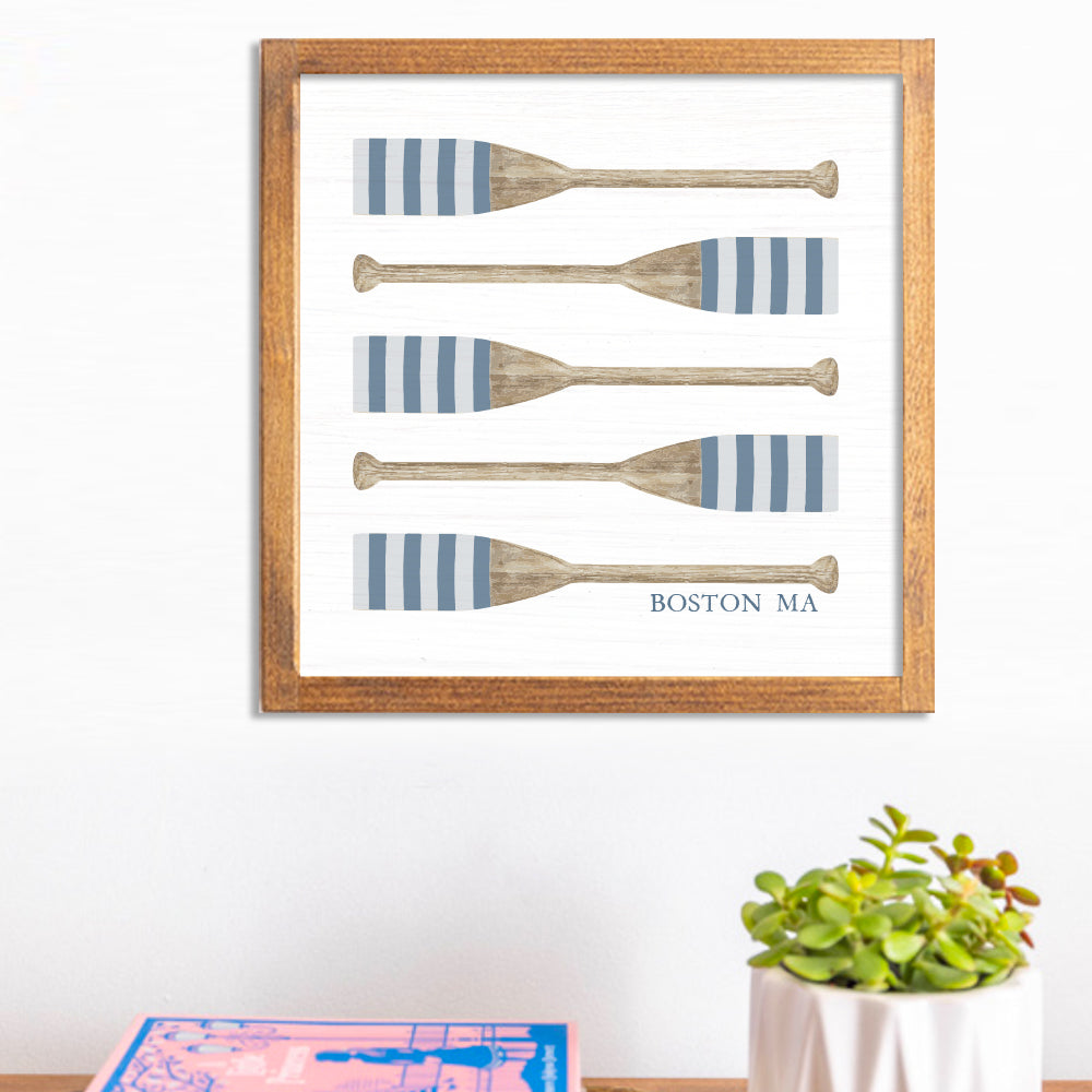 Personalized Striped Oars 12" x 12" Framed Wall Art