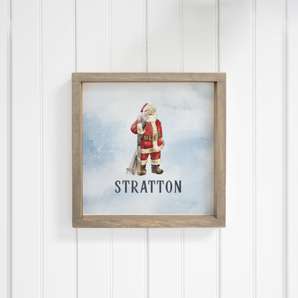 Personalized Vintage Ski Santa Wall Art