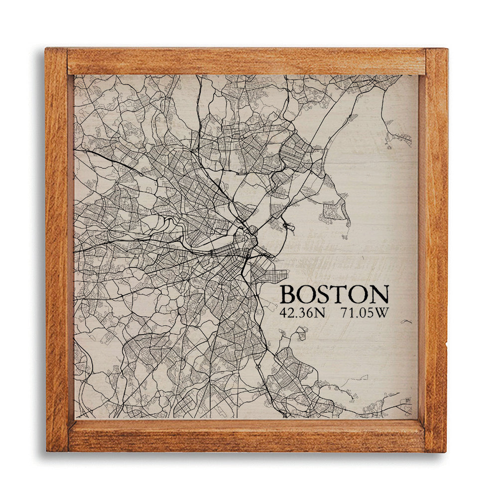 Boston Neutral City Map 12" x 12" Wall Art