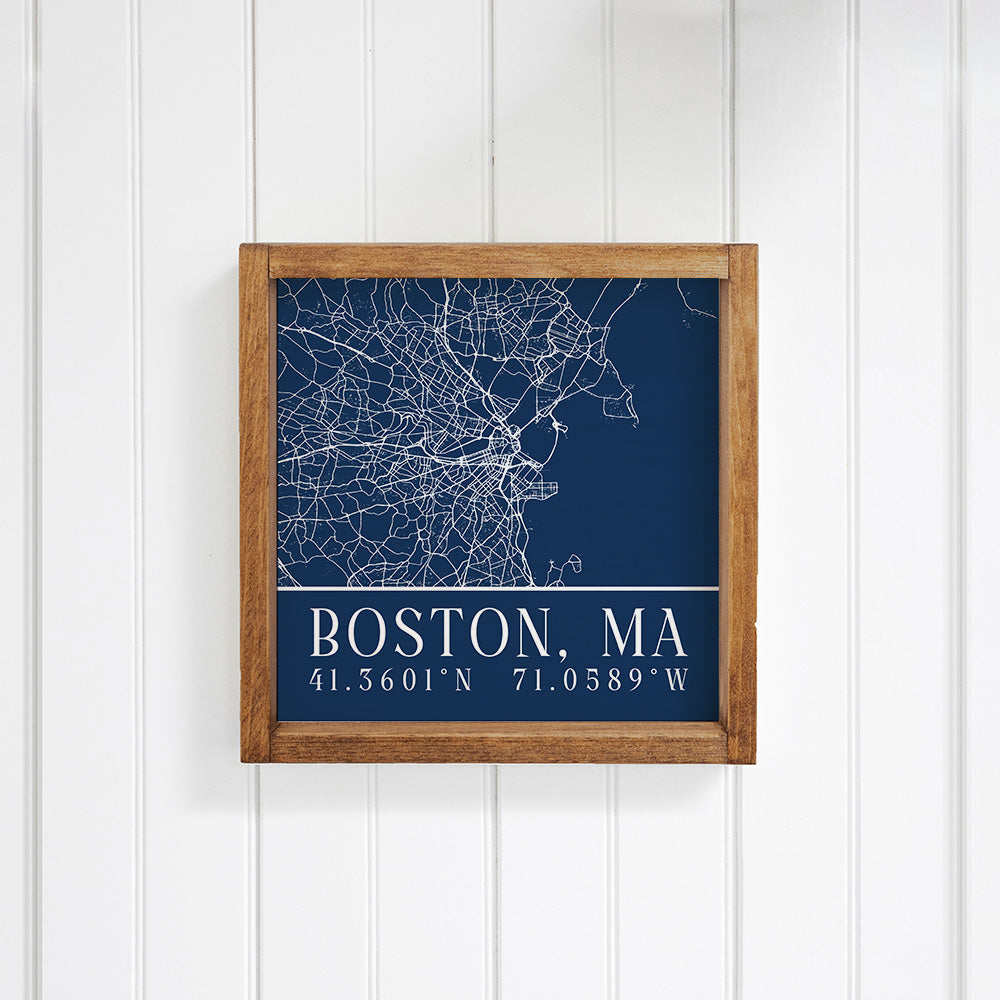 Navy Blue Boston City Grid Coordinates Wall Art