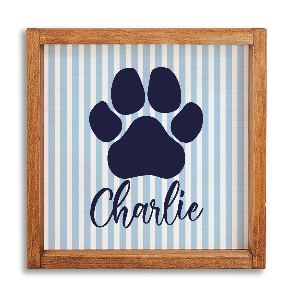 Striped Blue Paw Personalized Wall Art