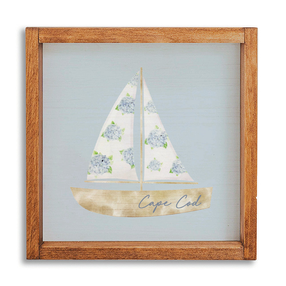 Hydrangea Sailboat 12" x 12" Personalized Wall Art