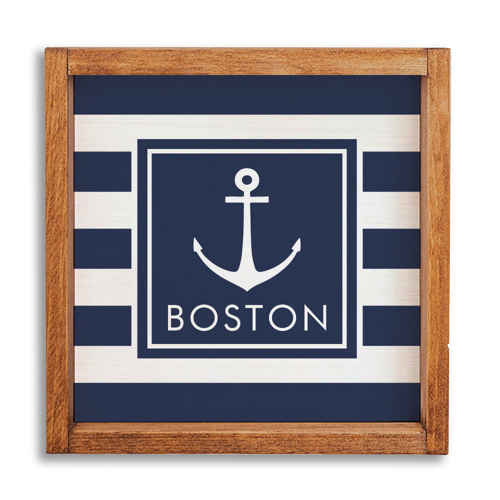 Navy Anchor Stripes 12" x 12" Personalized Wall Art