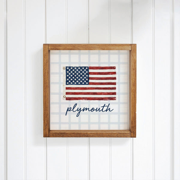 American Flag Blue Plaid Personalized Wall Art
