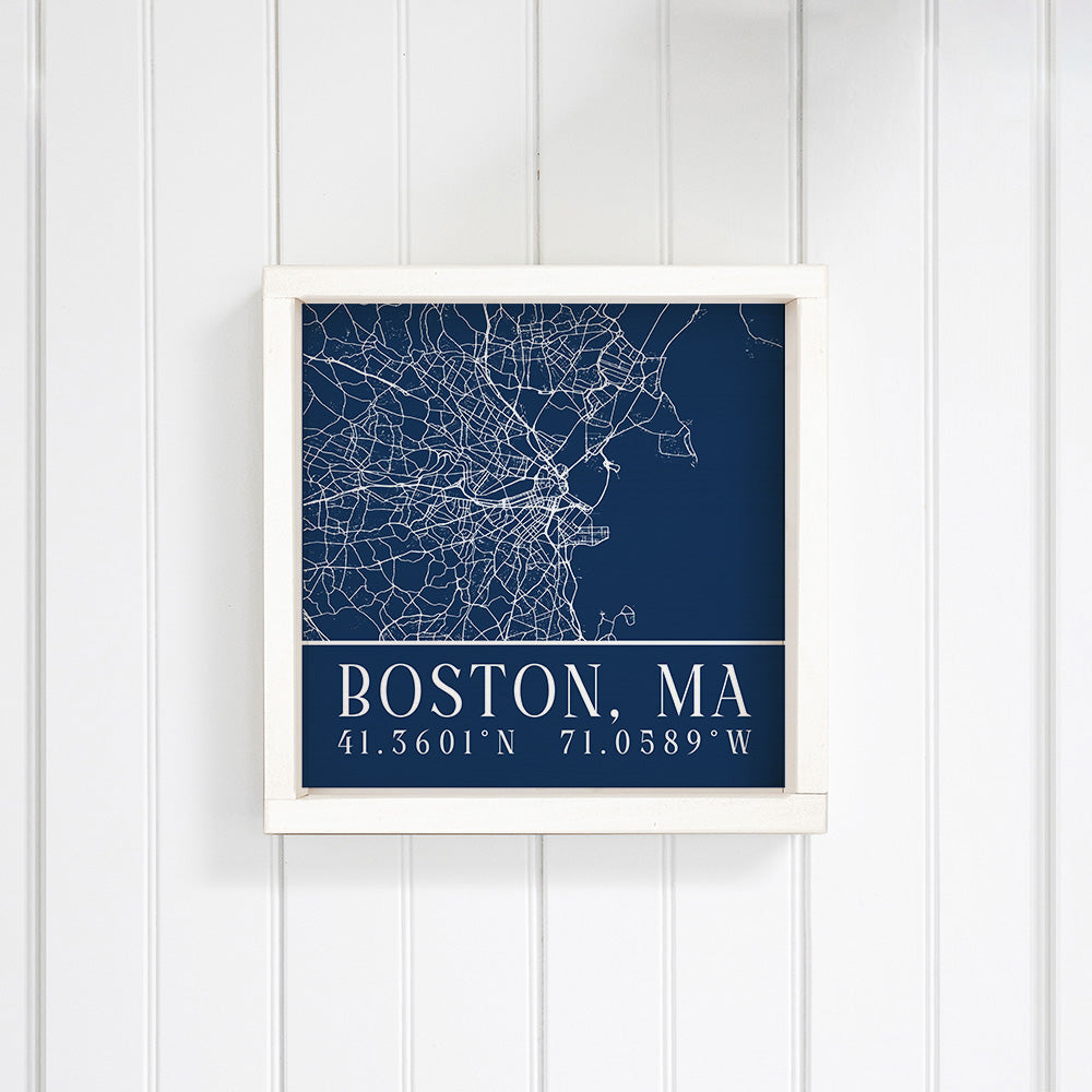 Navy Blue Boston City Grid Coordinates Wall Art