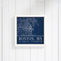 Navy Blue Boston City Grid Coordinates Wall Art