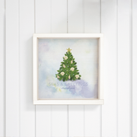 Personalized Coastal Christmas Evergreen Tree Square Twine Hanging Sign Wall Art