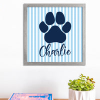 Personalized Blue Striped Paw 12” x 12” Wall Art