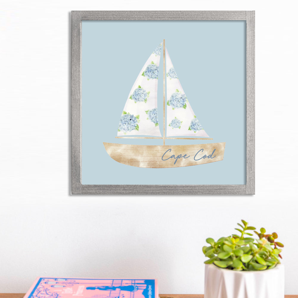 Personalized Hydrangea Sailboat 12” x 12” Wall Art