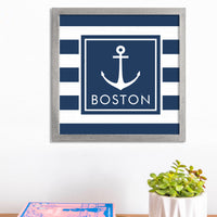 Personalized Navy Anchor Stripes 12” x 12” Wall Art