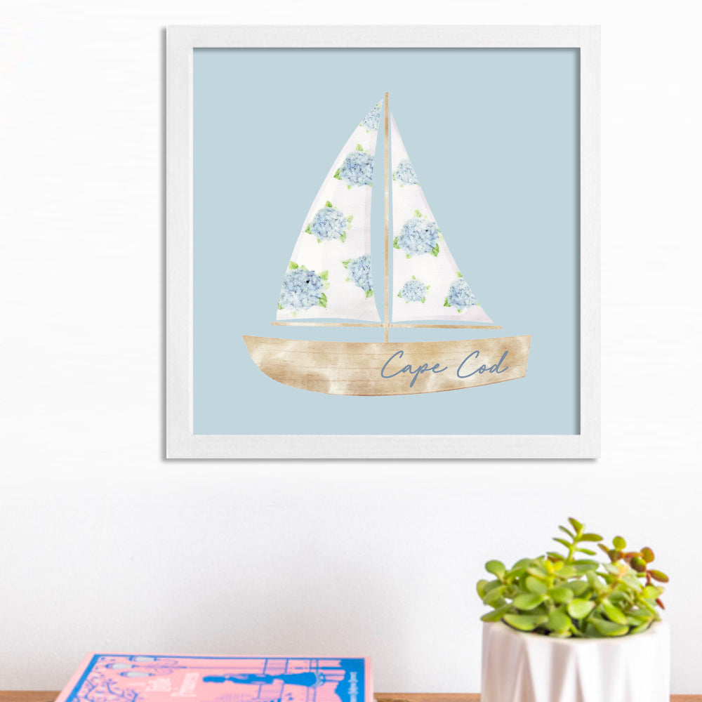 Personalized Hydrangea Sailboat 12” x 12” Wall Art