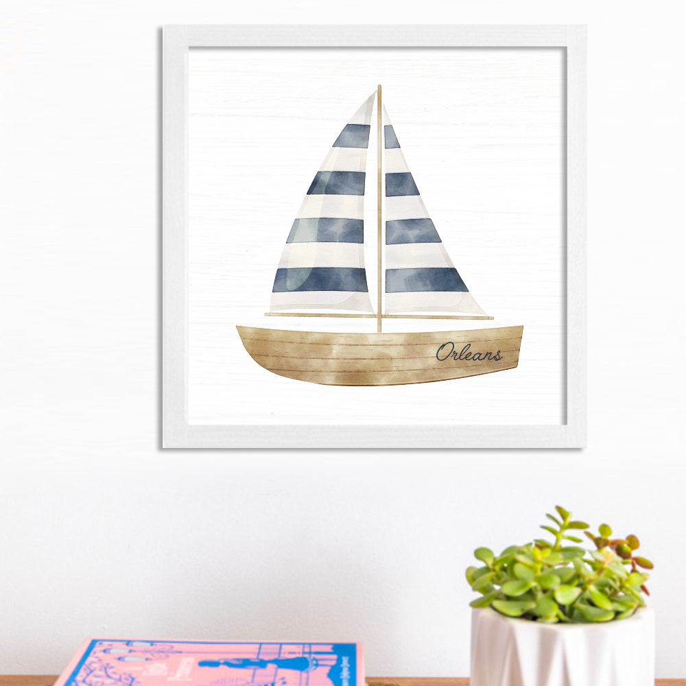 Personalized Watercolor Sailboat 12" x 12" Framed Wall Art