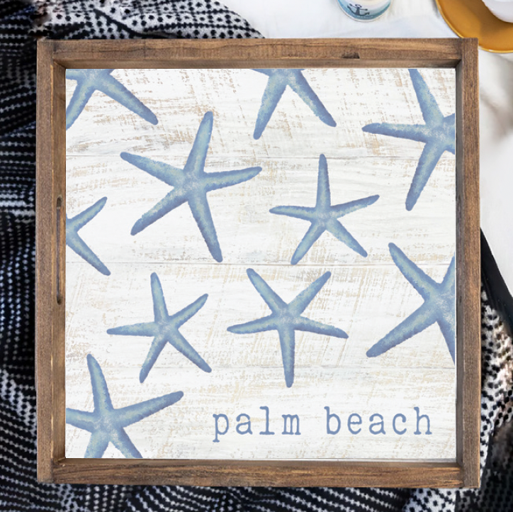 Scattered Starfish Personalized Wooden Serving Tray