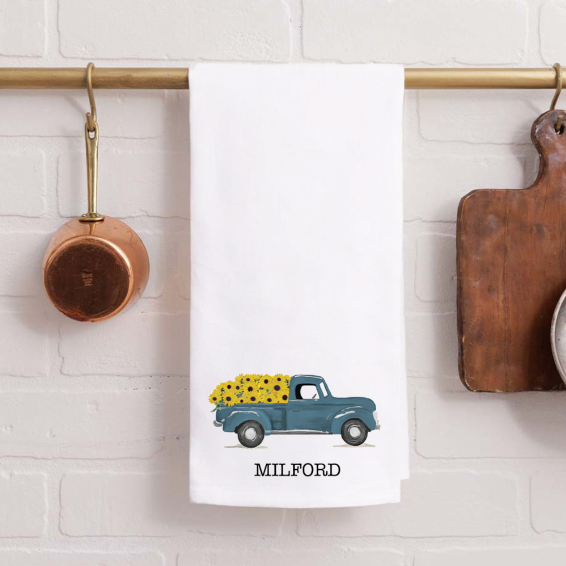 Sunflower Truck Personalized Tea Towel