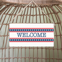 Load image into Gallery viewer, Welcome Patriotic Stripes Twine Hanging Sign
