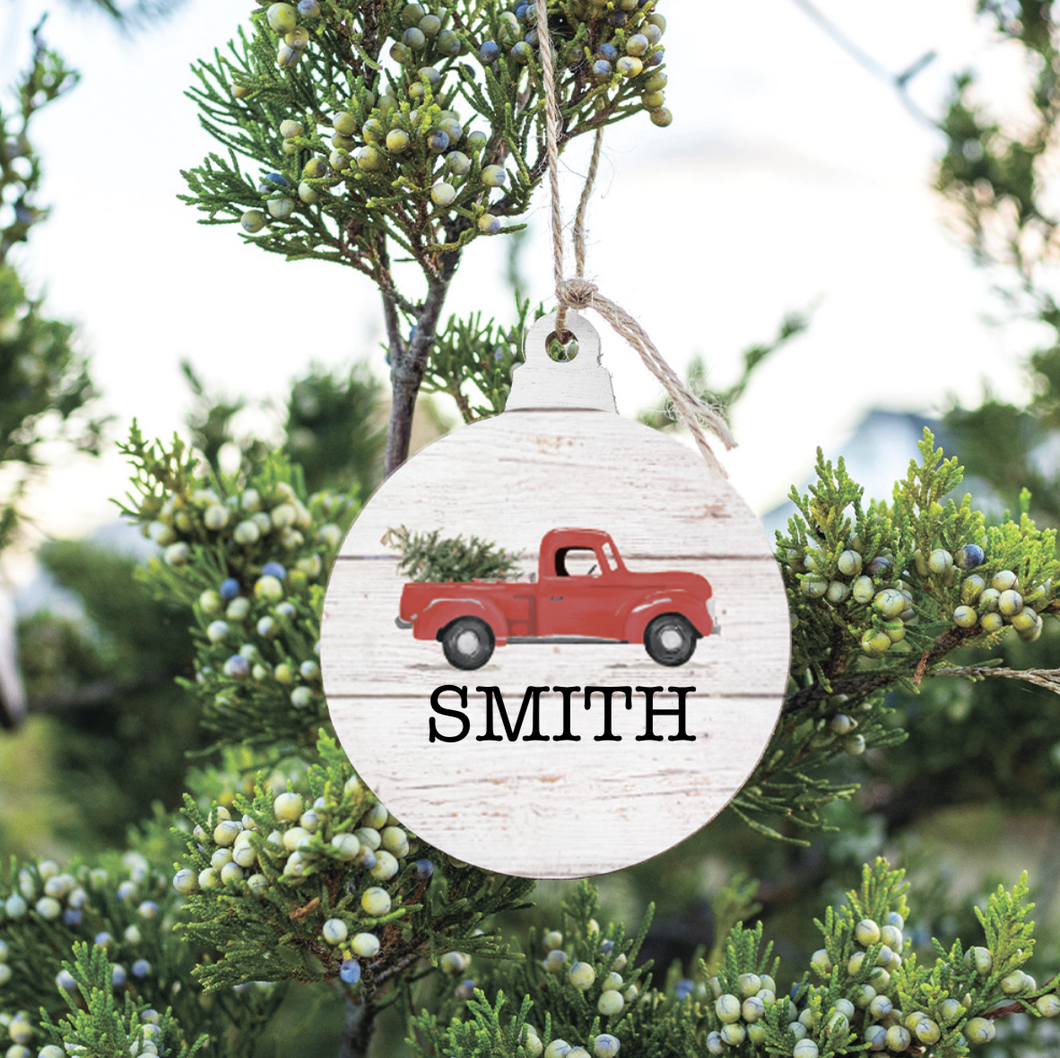 Personalized Christmas Tree Truck Bulb Ornament