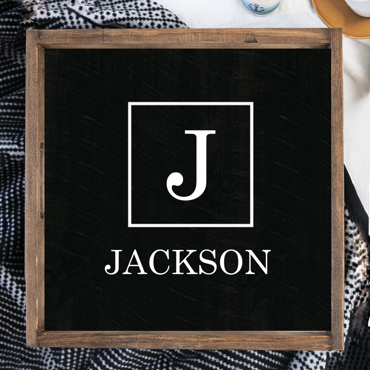 Initial Family Name Personalized Wooden Serving Tray