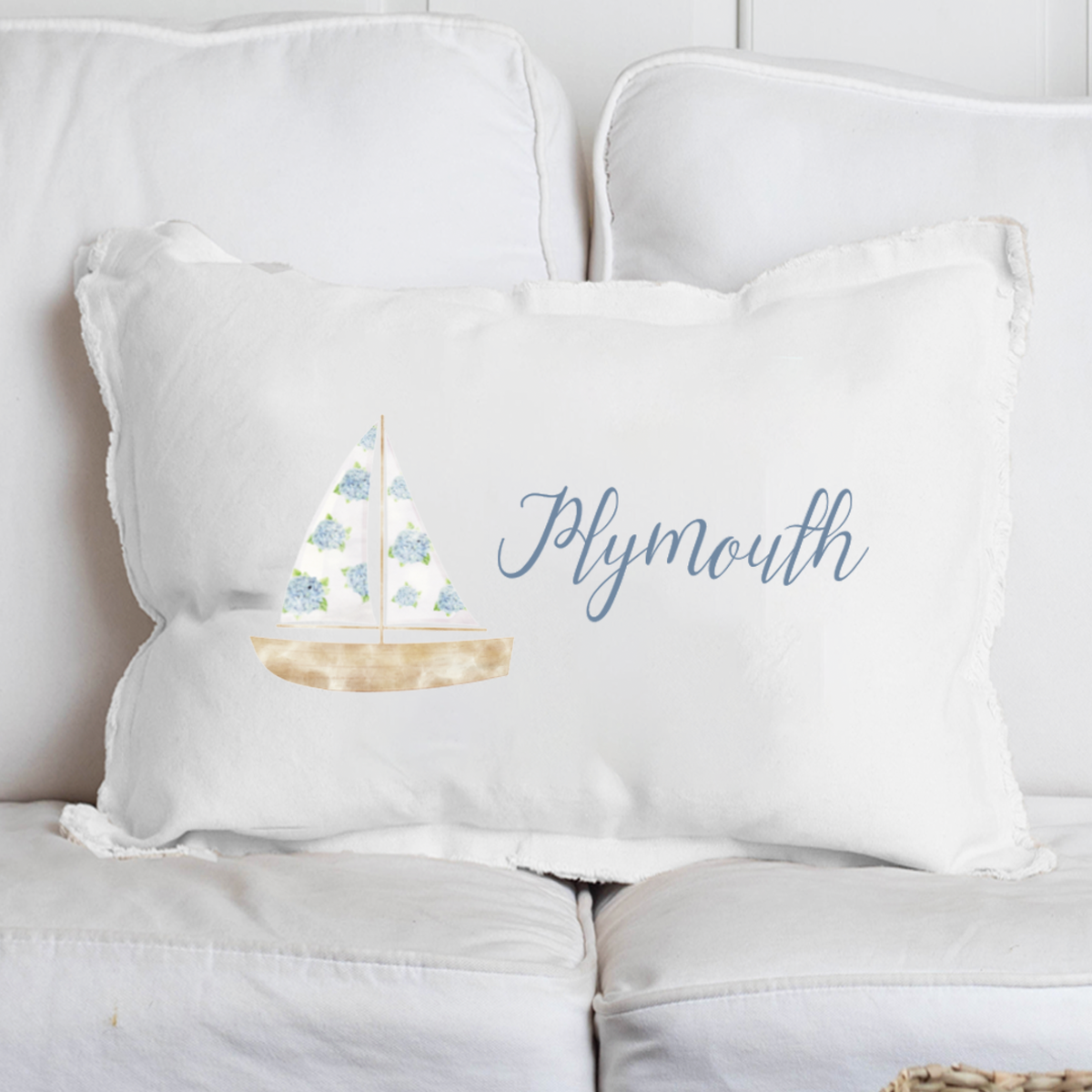 Hydrangea Sail Boat Personalized Lumbar Pillow