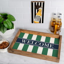 Load image into Gallery viewer, Personalized Green Stripes Wooden Serving Tray
