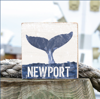 Indigo Whale Tail Personalized Wood Block