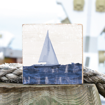 Indigo Sailboat Square Block Sign