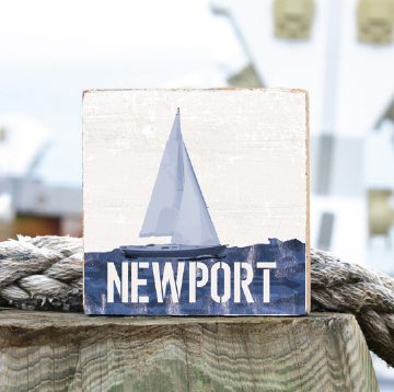 Indigo Sailboat Personalized Wood Block