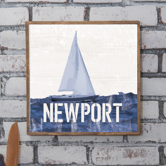 Indigo Sailboat 24” x 24” Personalized Wall Art