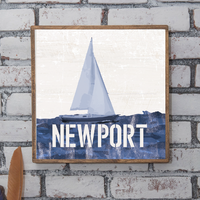 Indigo Sailboat 24” x 24” Personalized Wall Art