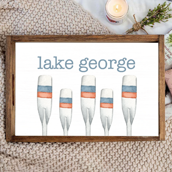 Watercolor Oars Personalized Wooden Serving Tray