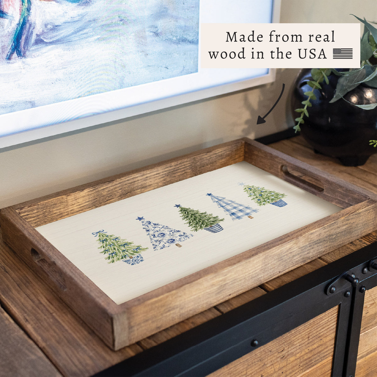 Coastal Cottage Christmas Trees Serving Tray
