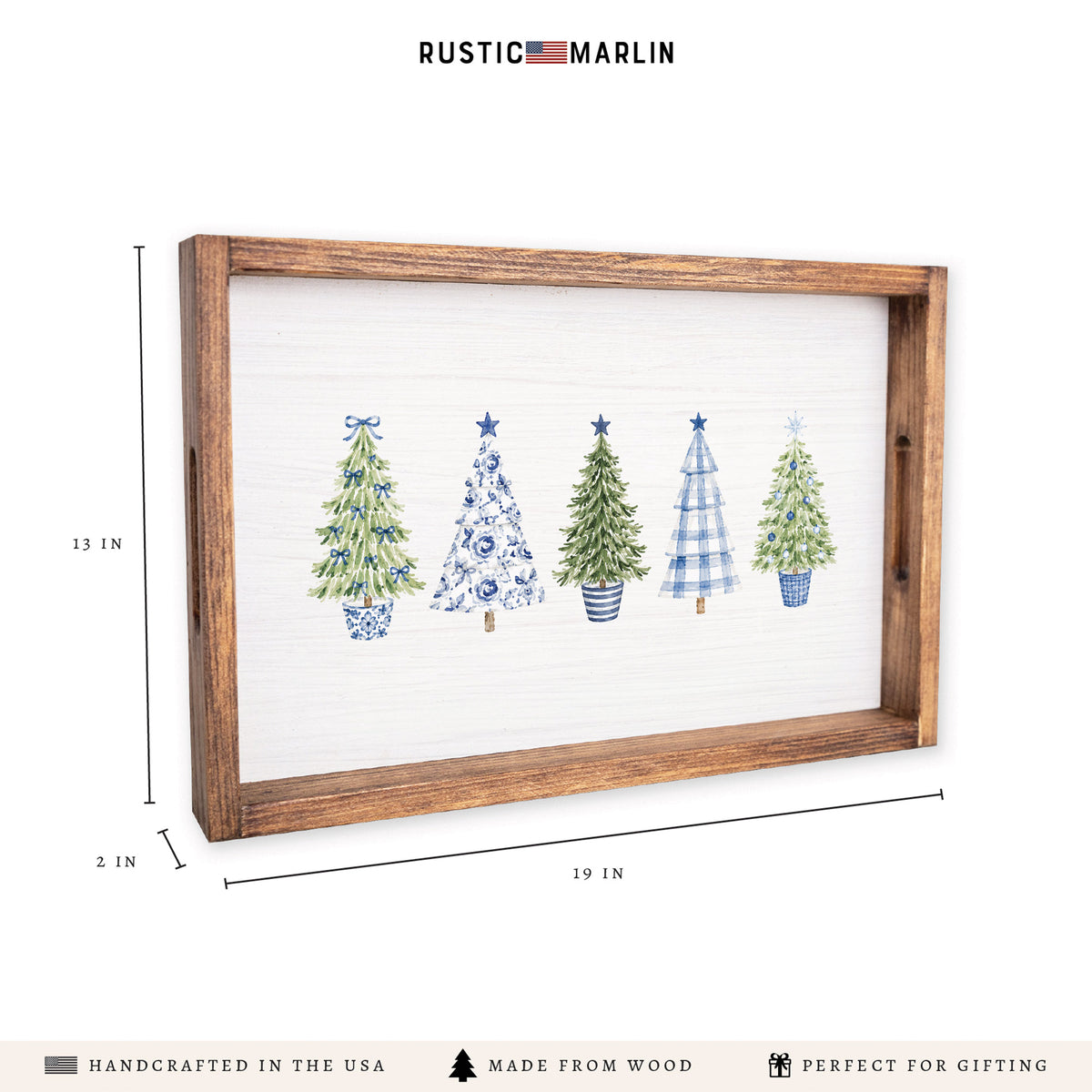 Coastal Cottage Christmas Trees Serving Tray